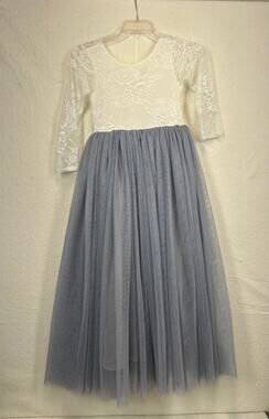 2 Bunnies White Lace Lined Bodice & Blue Balletcore Tulle Skirt SZ 10/12 Whimsy